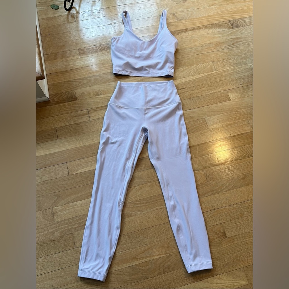 Lululemon 28” high rise align leggings and long bra top size 6 worn once— lilac